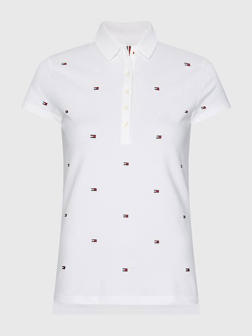 Tommy Hilfiger Flag Embroidery Slim Fit Poloshirt Dames Wit | TH354MDT