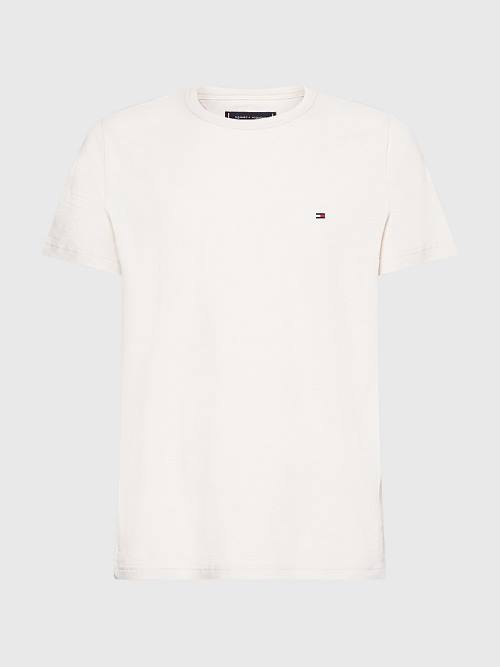 Tommy Hilfiger Flag Embroidery T-shirts Heren Beige | TH751OTI