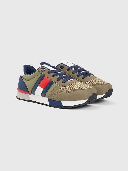 Tommy Hilfiger Flag Low-Top Kanten-Up Sneakers Jongens Groen | TH096UZM