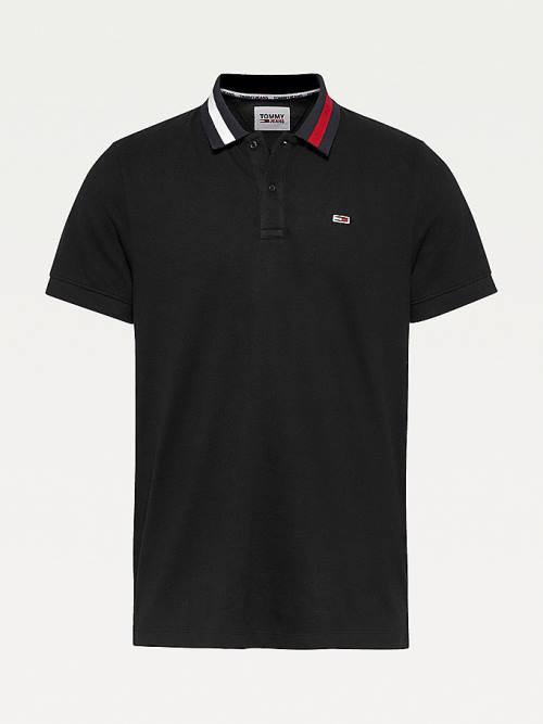 Tommy Hilfiger Flag Neck Regular Fit Poloshirt Heren Zwart | TH679DFW