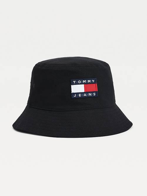 Tommy Hilfiger Flag Patch Bucket Hoeden Dames Zwart | TH067RYQ