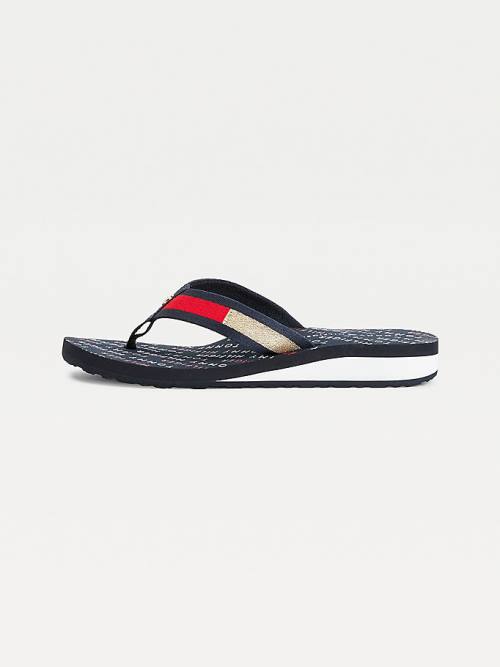 Tommy Hilfiger Flag Plaque Mid-Wedge Flip-Flop Sandalen Dames Blauw | TH246NLC