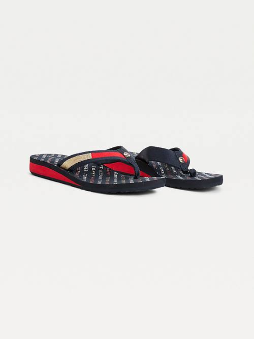 Tommy Hilfiger Flag Plaque Mid-Wedge Flip-Flop Sandalen Dames Blauw | TH246NLC