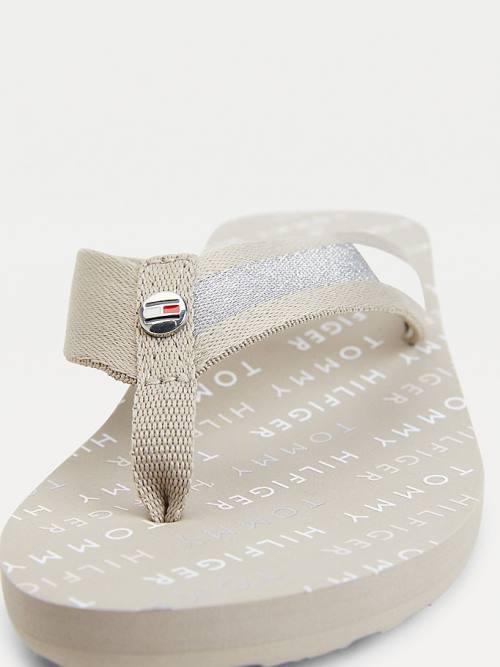 Tommy Hilfiger Flag Plaque Mid-Wedge Flip-Flop Sandalen Dames Beige | TH685VYA