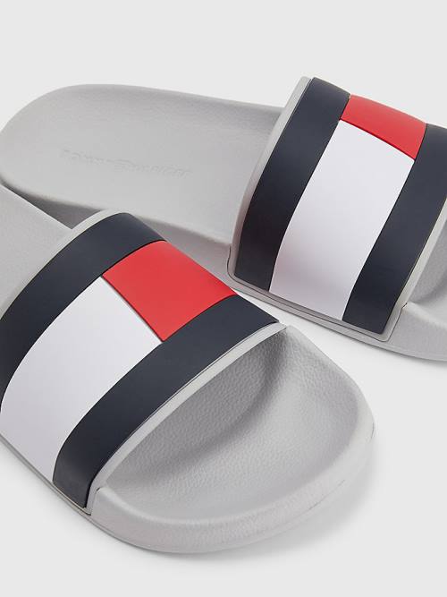 Tommy Hilfiger Flag Pool Slides Sandalen Heren Grijs | TH407SVN