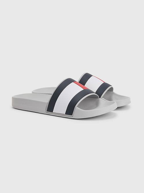 Tommy Hilfiger Flag Pool Slides Sandalen Heren Grijs | TH407SVN