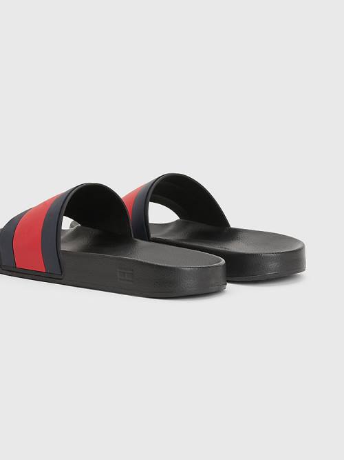 Tommy Hilfiger Flag Pool Slides Sandalen Heren Zwart | TH461BUZ