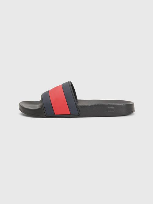 Tommy Hilfiger Flag Pool Slides Sandalen Heren Zwart | TH461BUZ