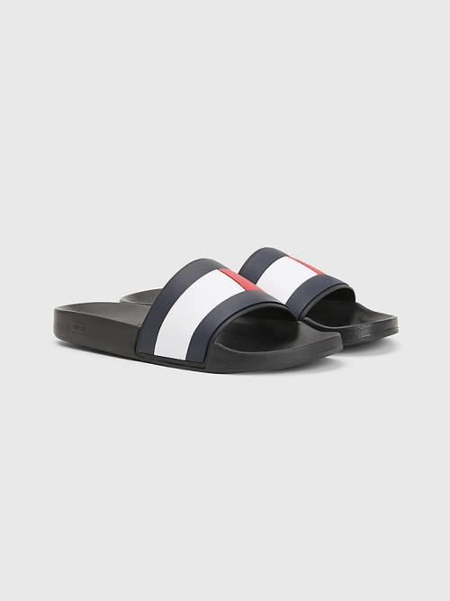 Tommy Hilfiger Flag Pool Slides Sandalen Heren Zwart | TH461BUZ