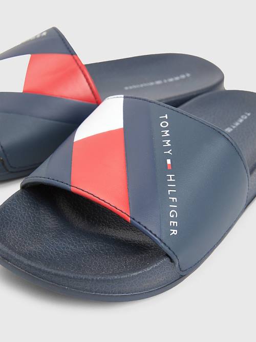 Tommy Hilfiger Flag Print Pool Slides Sandalen Jongens Blauw | TH027UIR