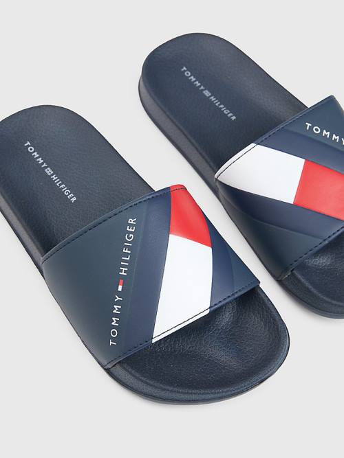 Tommy Hilfiger Flag Print Pool Slides Sandalen Jongens Blauw | TH027UIR