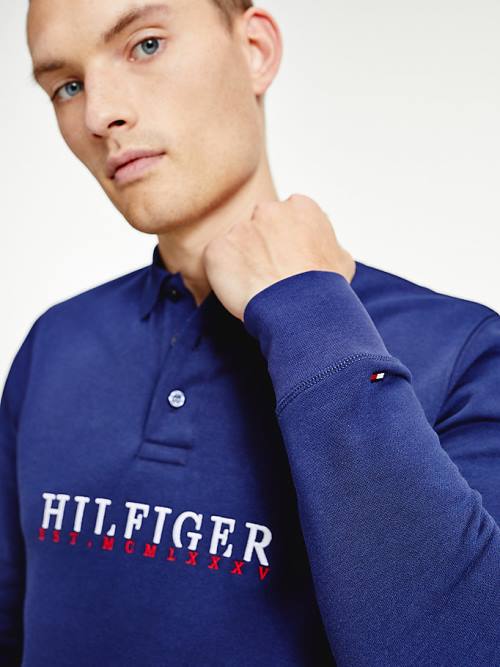 Tommy Hilfiger Flex Fleece Logo Rugby Shirt Poloshirt Heren Blauw | TH927NBT