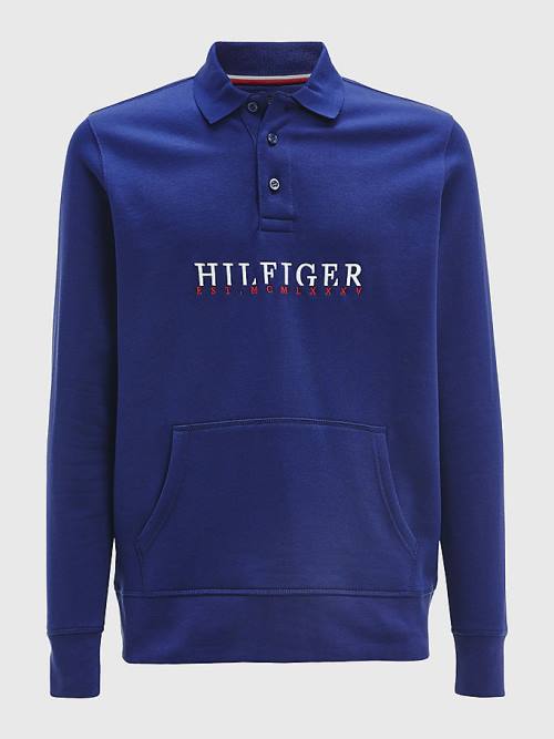 Tommy Hilfiger Flex Fleece Logo Rugby Shirt Poloshirt Heren Blauw | TH927NBT