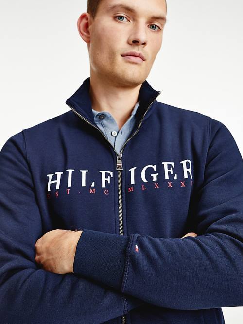 Tommy Hilfiger Flex Fleece Logo Zip-Thru Sweatshirts Heren Blauw | TH130KTS