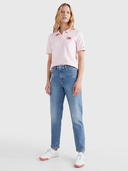 Tommy Hilfiger Flock Flag Poloshirt Dames Roze | TH897FQI