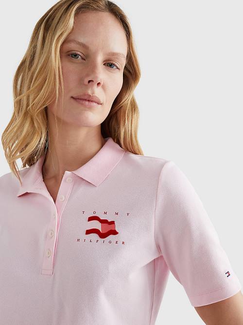 Tommy Hilfiger Flock Flag Poloshirt Dames Roze | TH897FQI