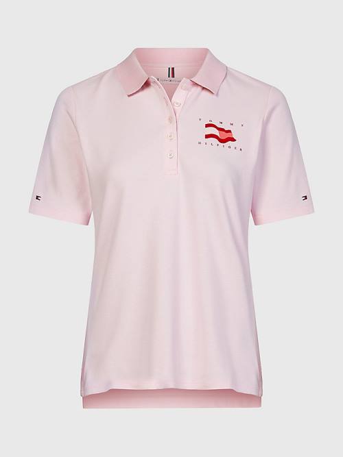 Tommy Hilfiger Flock Flag Poloshirt Dames Roze | TH897FQI