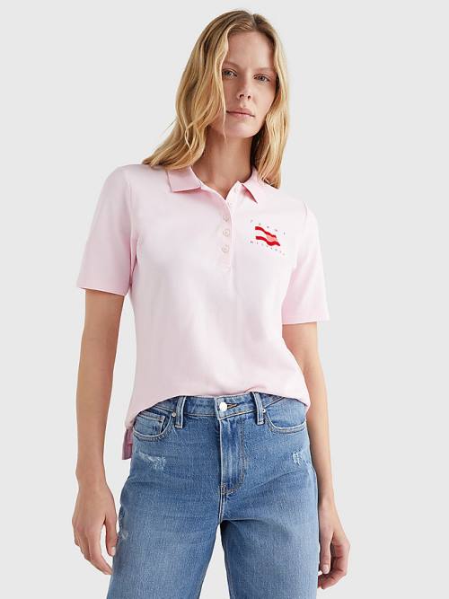 Tommy Hilfiger Flock Flag Poloshirt Dames Roze | TH897FQI