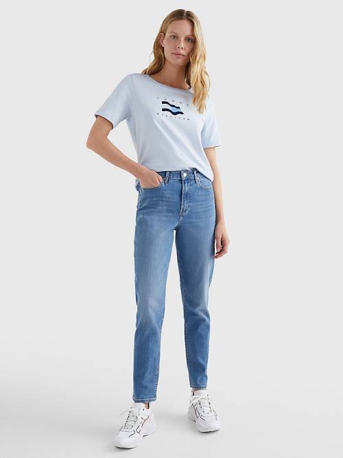 Tommy Hilfiger Flock Flag T-shirts Dames Blauw | TH926RUK