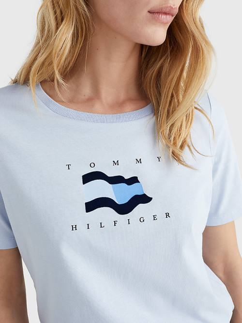 Tommy Hilfiger Flock Flag T-shirts Dames Blauw | TH926RUK