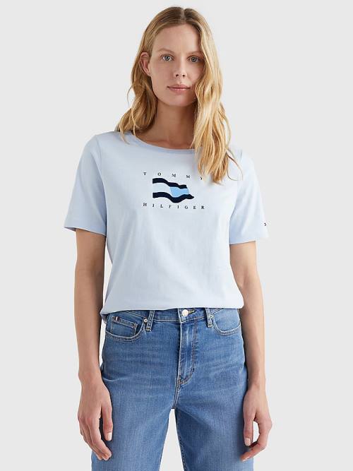 Tommy Hilfiger Flock Flag T-shirts Dames Blauw | TH926RUK