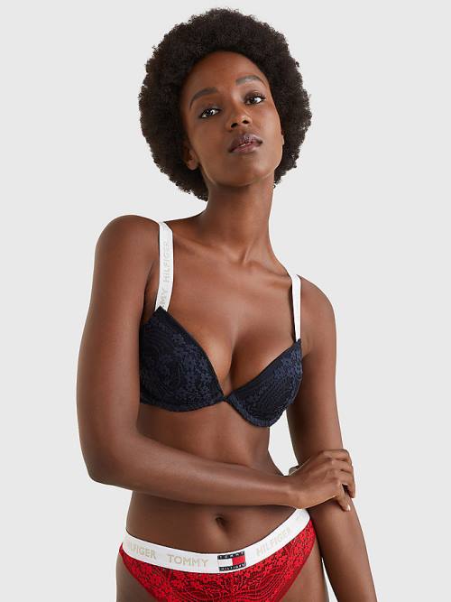 Tommy Hilfiger Floral Kanten Logo Riemen Push-Up Bra Ondergoed Dames Blauw | TH918FMK