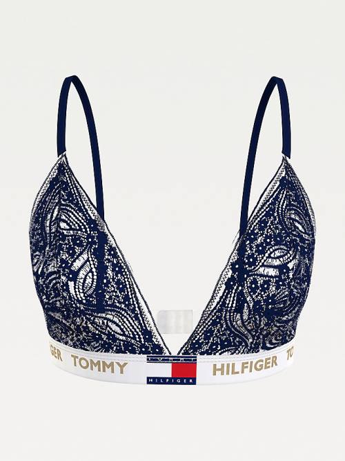 Tommy Hilfiger Floral Kanten Triangle Bralette Ondergoed Dames Blauw | TH521HTZ