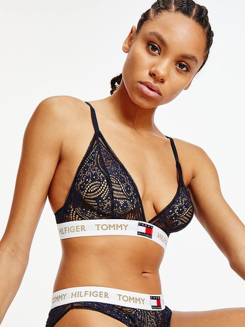 Tommy Hilfiger Floral Kanten Triangle Bralette Ondergoed Dames Blauw | TH521HTZ