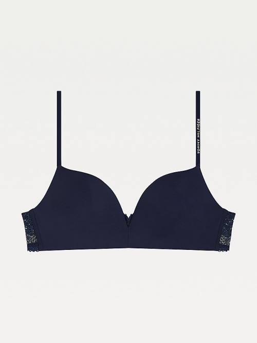 Tommy Hilfiger Floral Kanten Trim Non-Wired Push-Up Bra Ondergoed Dames Blauw | TH491NUZ