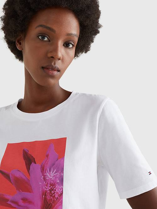 Tommy Hilfiger Floral Print Organic Katoenen T-shirts Dames Wit | TH518KJV