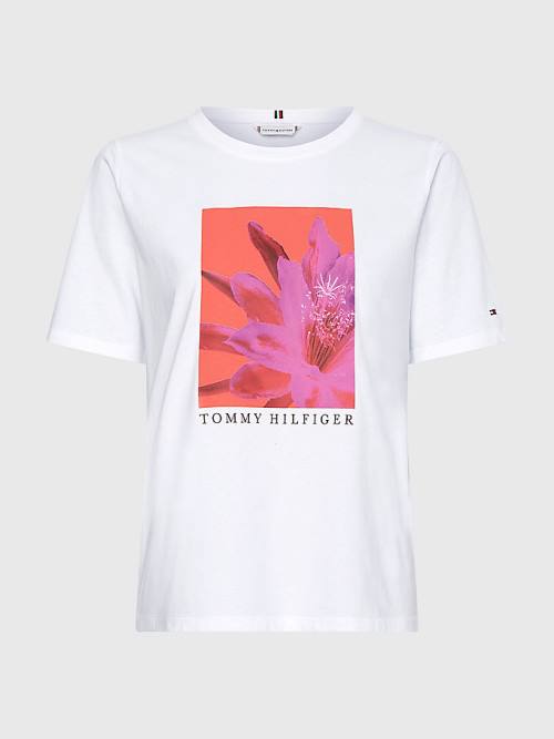 Tommy Hilfiger Floral Print Organic Katoenen T-shirts Dames Wit | TH518KJV