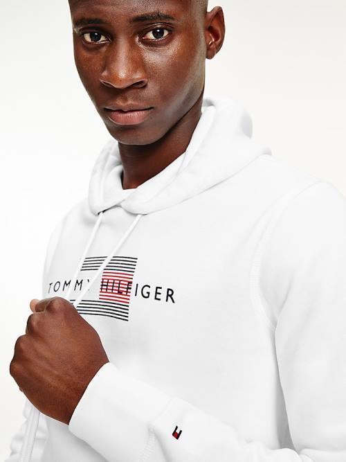 Tommy Hilfiger Front Logo Organic Katoenen Fleece Hoodie Heren Wit | TH109NLC