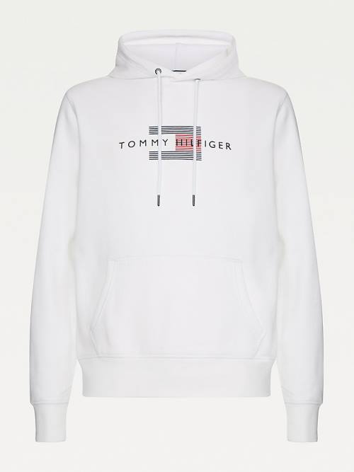 Tommy Hilfiger Front Logo Organic Katoenen Fleece Hoodie Heren Wit | TH109NLC