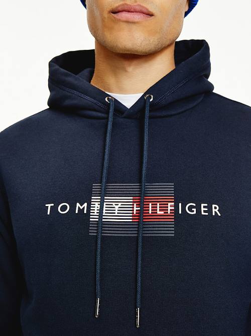 Tommy Hilfiger Front Logo Organic Katoenen Fleece Hoodie Heren Blauw | TH128XWH