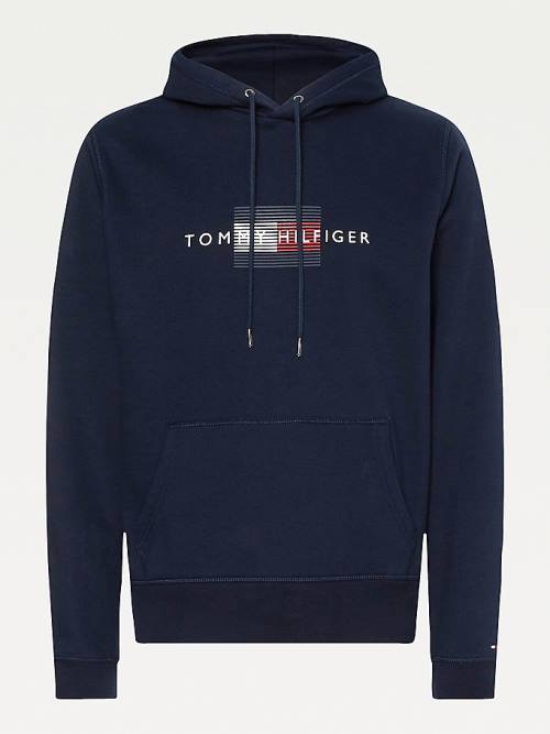 Tommy Hilfiger Front Logo Organic Katoenen Fleece Hoodie Heren Blauw | TH128XWH