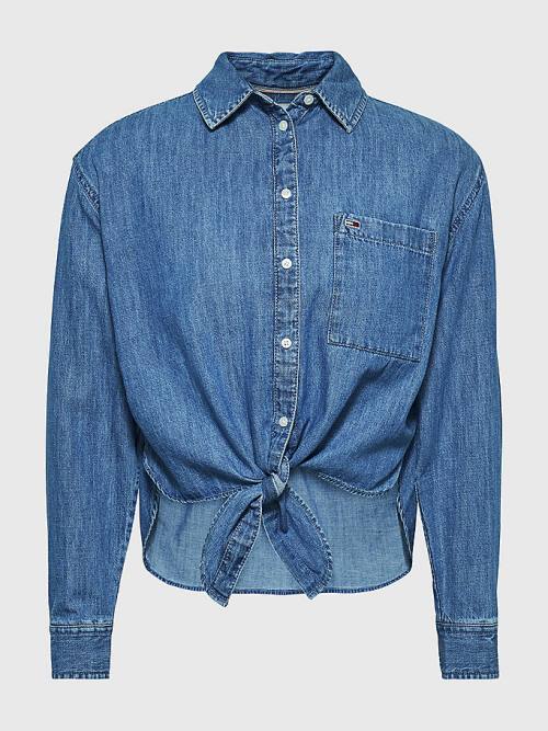 Tommy Hilfiger Front-Tie Denim Chambray Overhemd Dames Denim | TH493XER