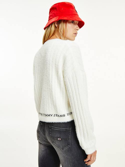 Tommy Hilfiger Furry Cropped Cardigan Truien Dames Wit | TH683HMD