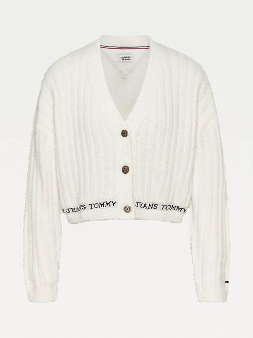 Tommy Hilfiger Furry Cropped Cardigan Truien Dames Wit | TH683HMD