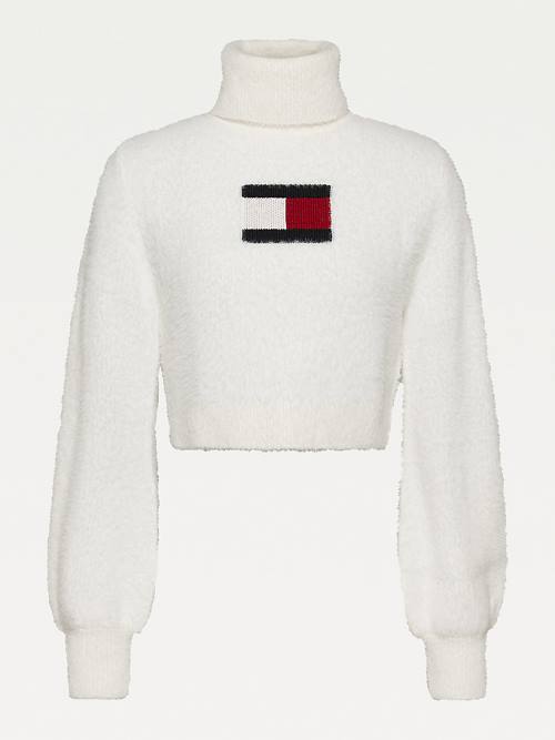 Tommy Hilfiger Furry Flag Roll Neck Jumper Truien Dames Wit | TH512BDS