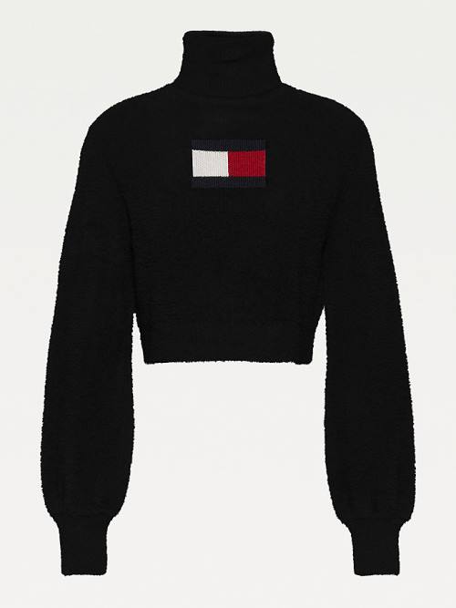 Tommy Hilfiger Furry Flag Roll Neck Jumper Truien Dames Zwart | TH751FMC