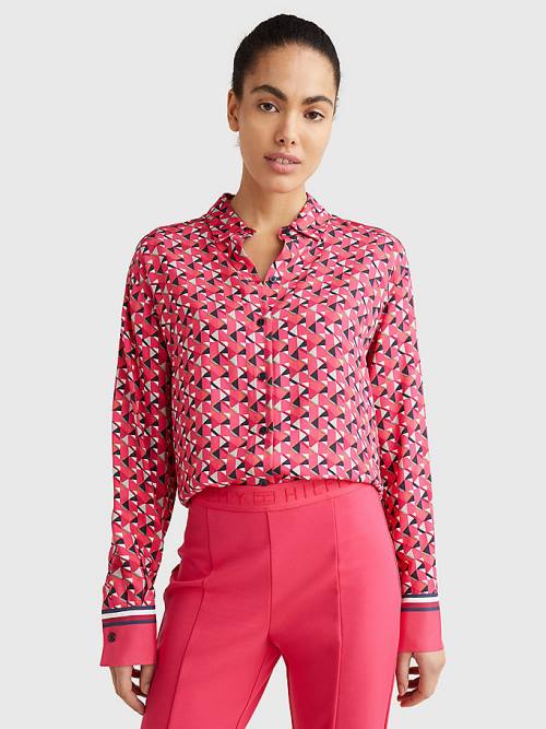 Tommy Hilfiger Geo Print Relaxed Viscose Blouse Dames Roze | TH735VTQ