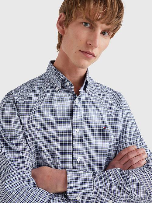 Tommy Hilfiger Gingham Check Organic Oxford Katoenen Overhemd Heren Blauw | TH863RYM