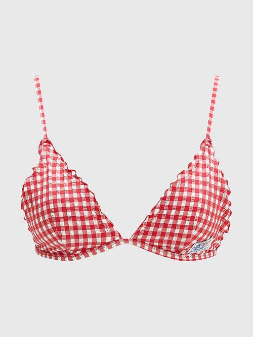 Tommy Hilfiger Gingham Frilled Triangle Padded Bikini Top Zwemkleding Dames Rood | TH634EMX