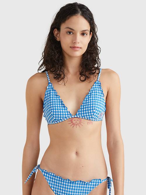 Tommy Hilfiger Gingham Frilled Triangle Padded Bikini Top Zwemkleding Dames Blauw | TH928QOK