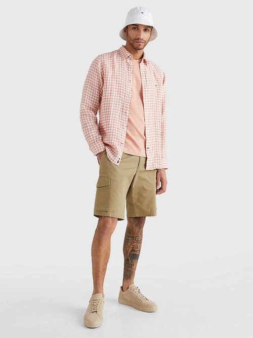 Tommy Hilfiger Gingham Regular Fit Linen Overhemd Heren Roze | TH247FYB