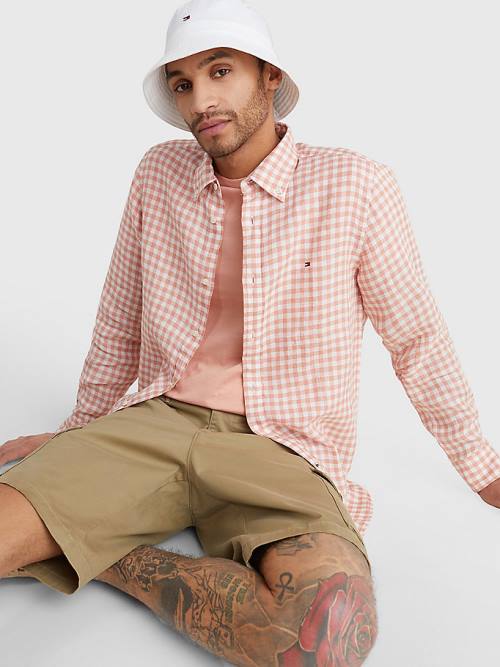 Tommy Hilfiger Gingham Regular Fit Linen Overhemd Heren Roze | TH247FYB