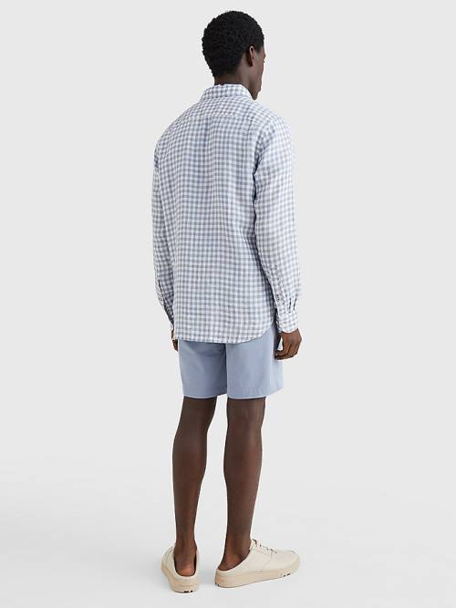 Tommy Hilfiger Gingham Regular Fit Linen Overhemd Heren Blauw | TH642BQM