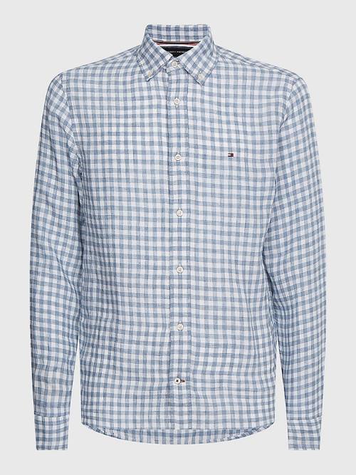 Tommy Hilfiger Gingham Regular Fit Linen Overhemd Heren Blauw | TH642BQM