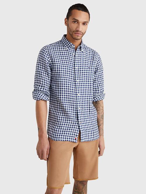 Tommy Hilfiger Gingham Regular Fit Linen Overhemd Heren Blauw | TH706TIF