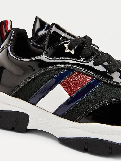 Tommy Hilfiger Glitter Flag Lak Sneakers Meisjes Zwart | TH136UBD